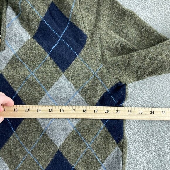 J.Crew Mens L Lambswool Argyle 1/4 Zip Sweater Olive & Navy Diamond Pattern 3618 - Picture 6 of 8